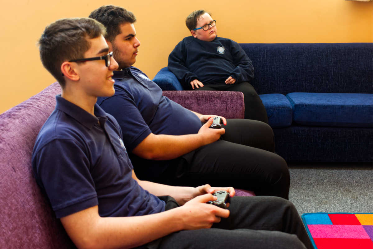 Students using a gaming console
